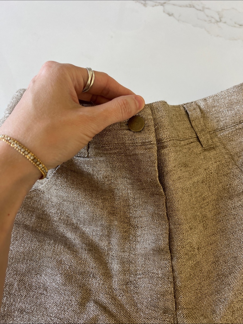 Brochu Walker The Pippa Cuffed Short Gold Metallic Linen Blend Size XS NWT - Picture 7 of 10
